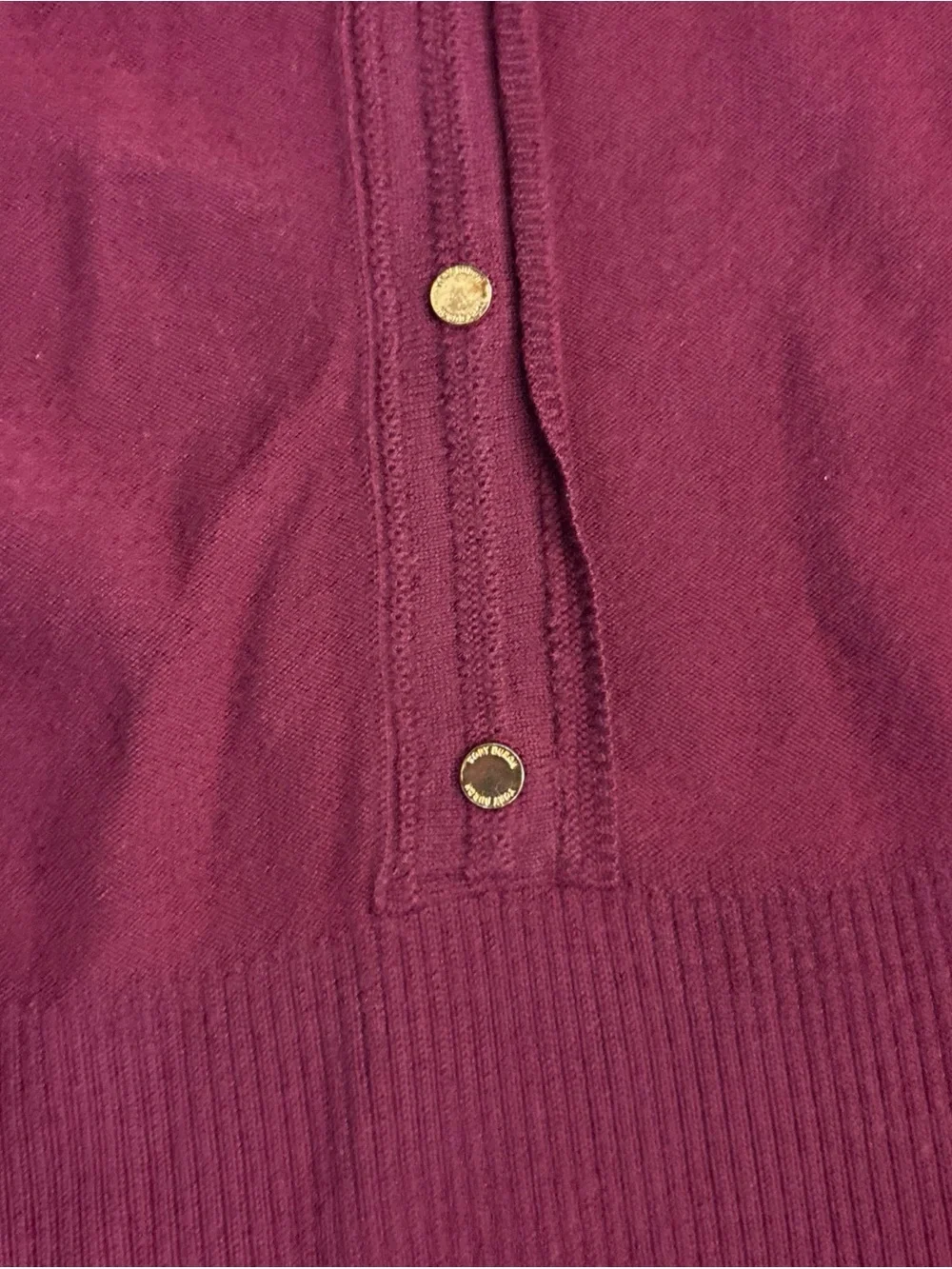 Tory Burch Medium Ashlyn Knit Henley Sweater Dress Maroon Short Sleeve Sheath